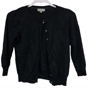 Joseph A Solid Black Elbow Sleeve Button Down Cardigan Ladies Small Sweater Top